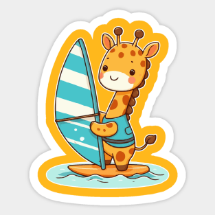 Cute giraffe Windsurfing Sticker